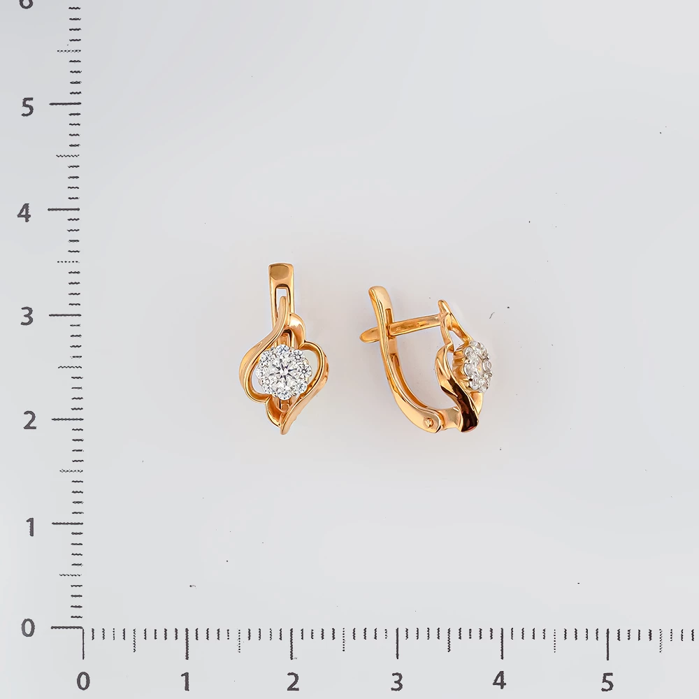 Серьги с фианитом из красного золота 585 пробы