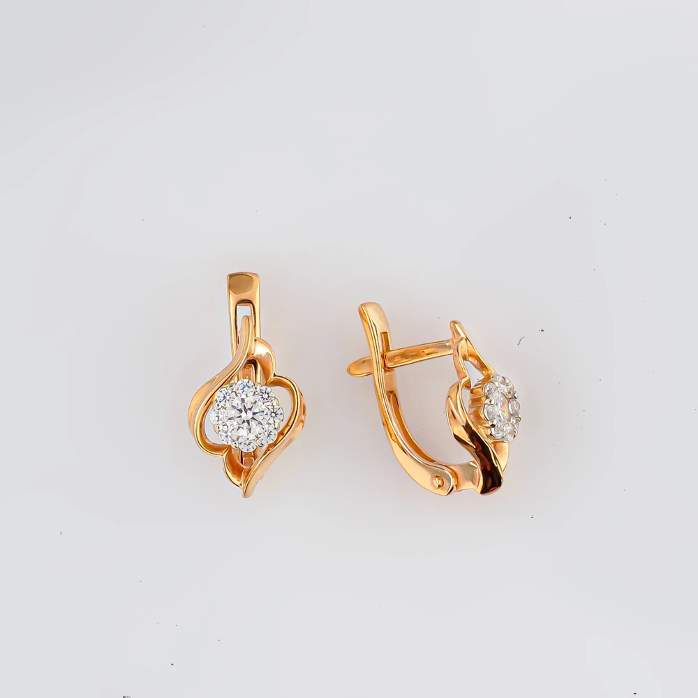 Серьги с фианитом из красного золота 585 пробы