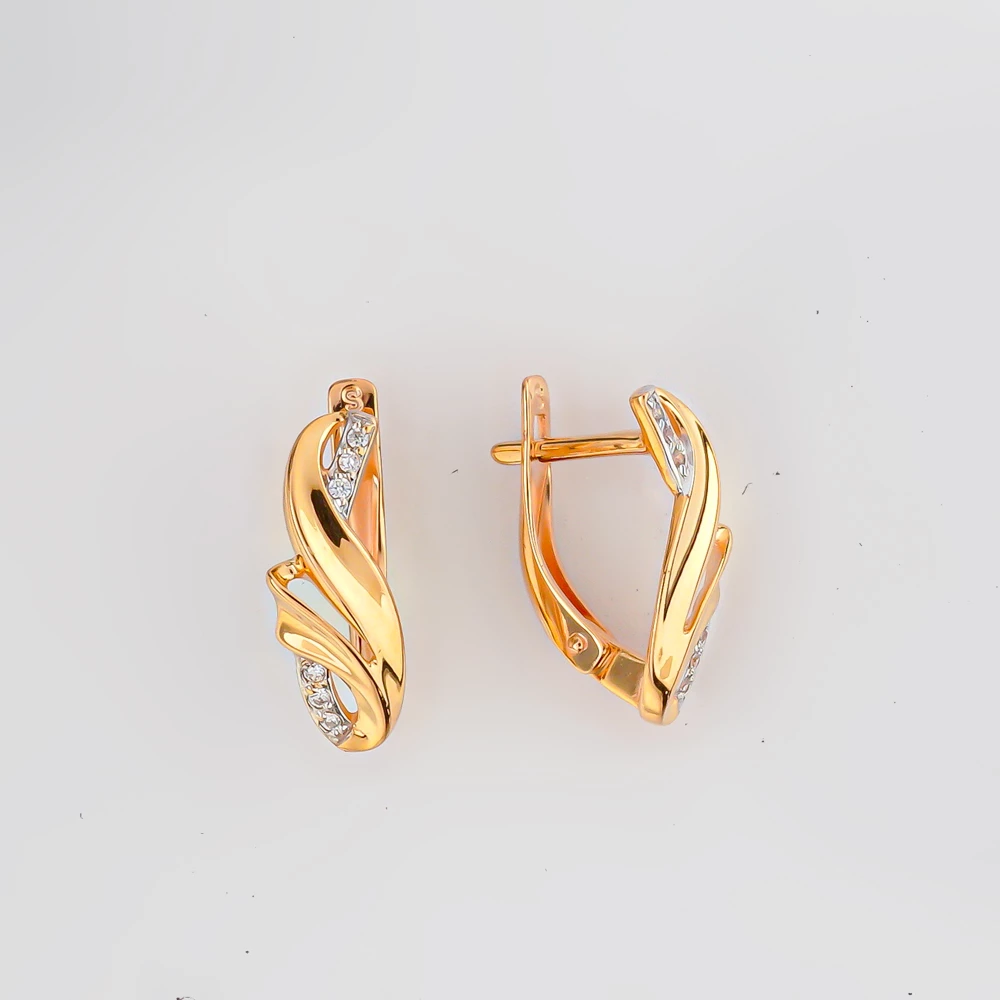 Серьги с фианитом из красного золота 585 пробы