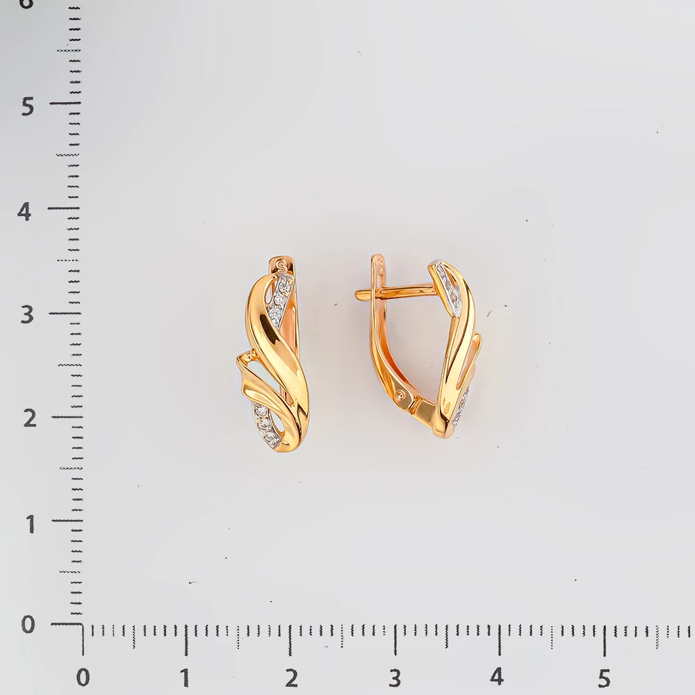 Серьги с фианитом из красного золота 585 пробы