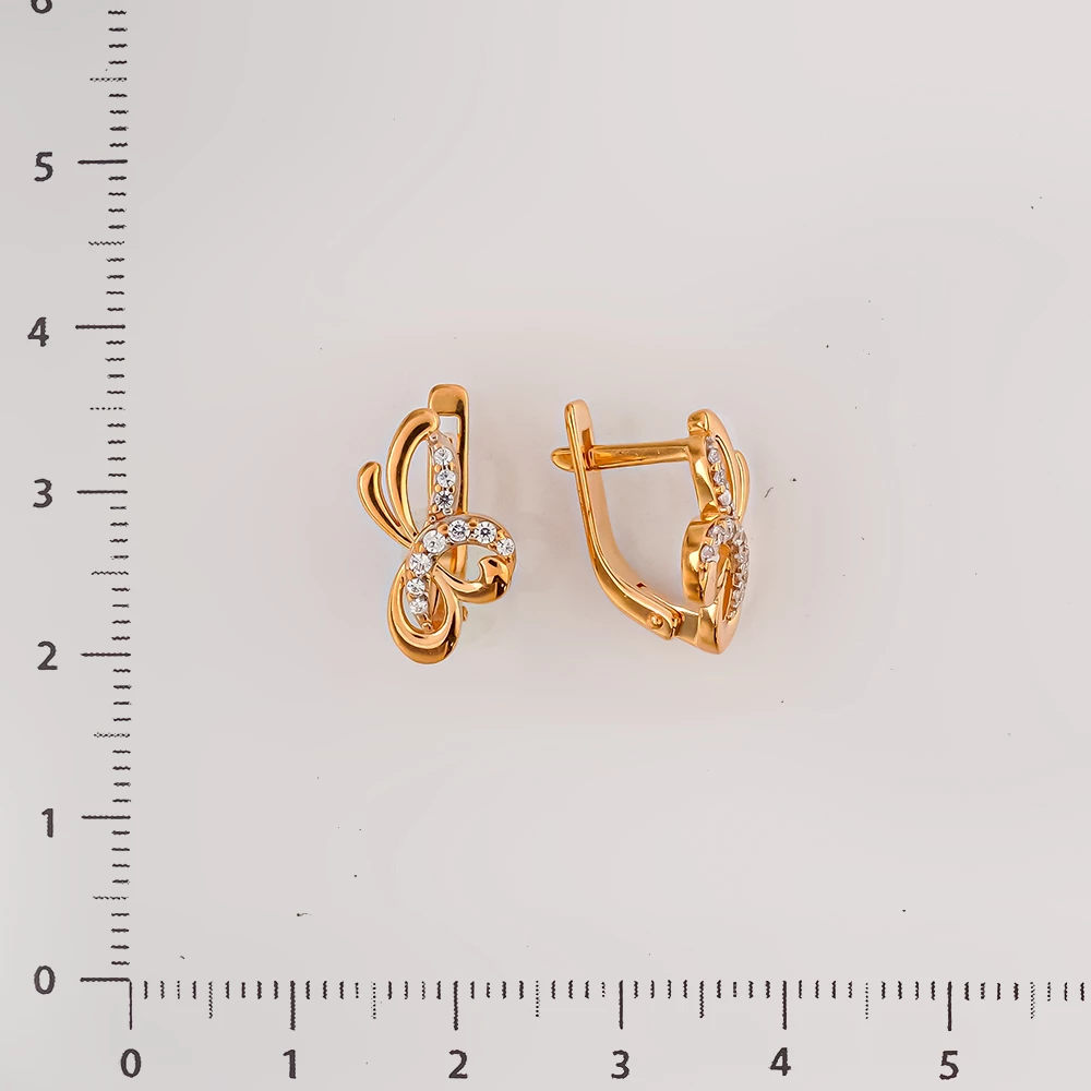 Серьги с фианитом из красного золота 585 пробы