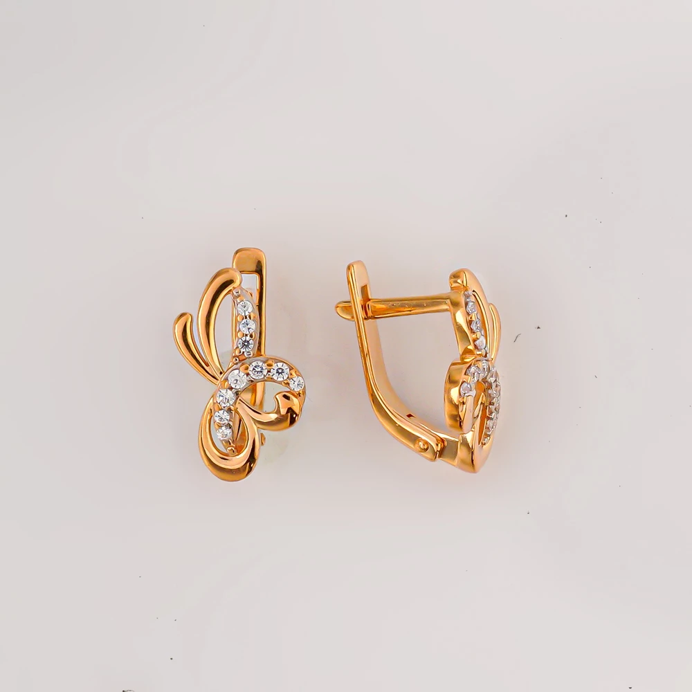 Серьги с фианитом из красного золота 585 пробы