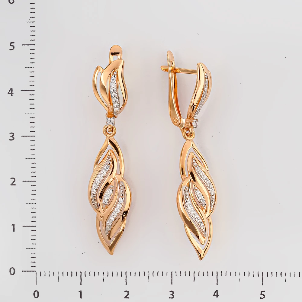 Серьги с фианитом из красного золота 585 пробы