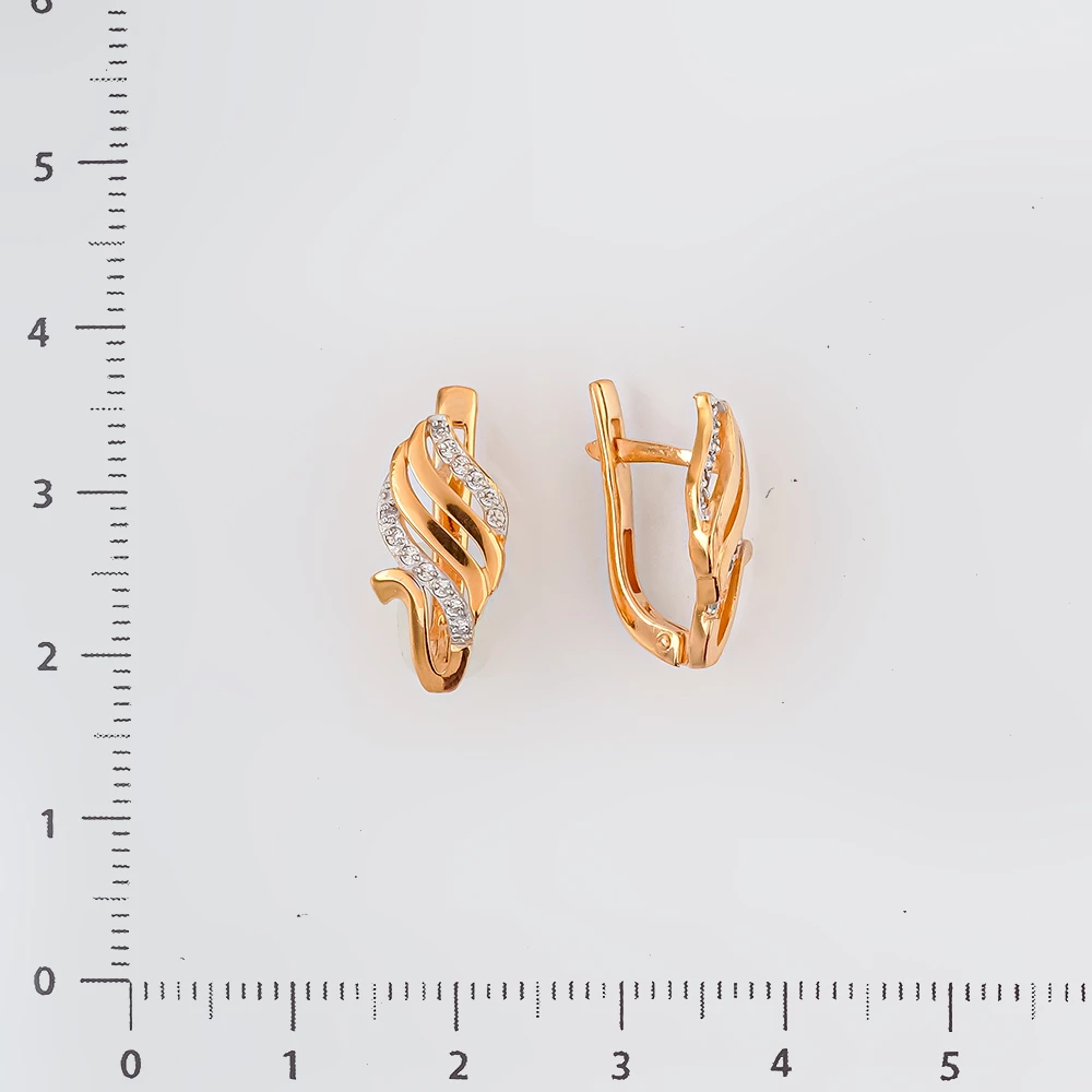 Серьги с фианитом из красного золота 585 пробы