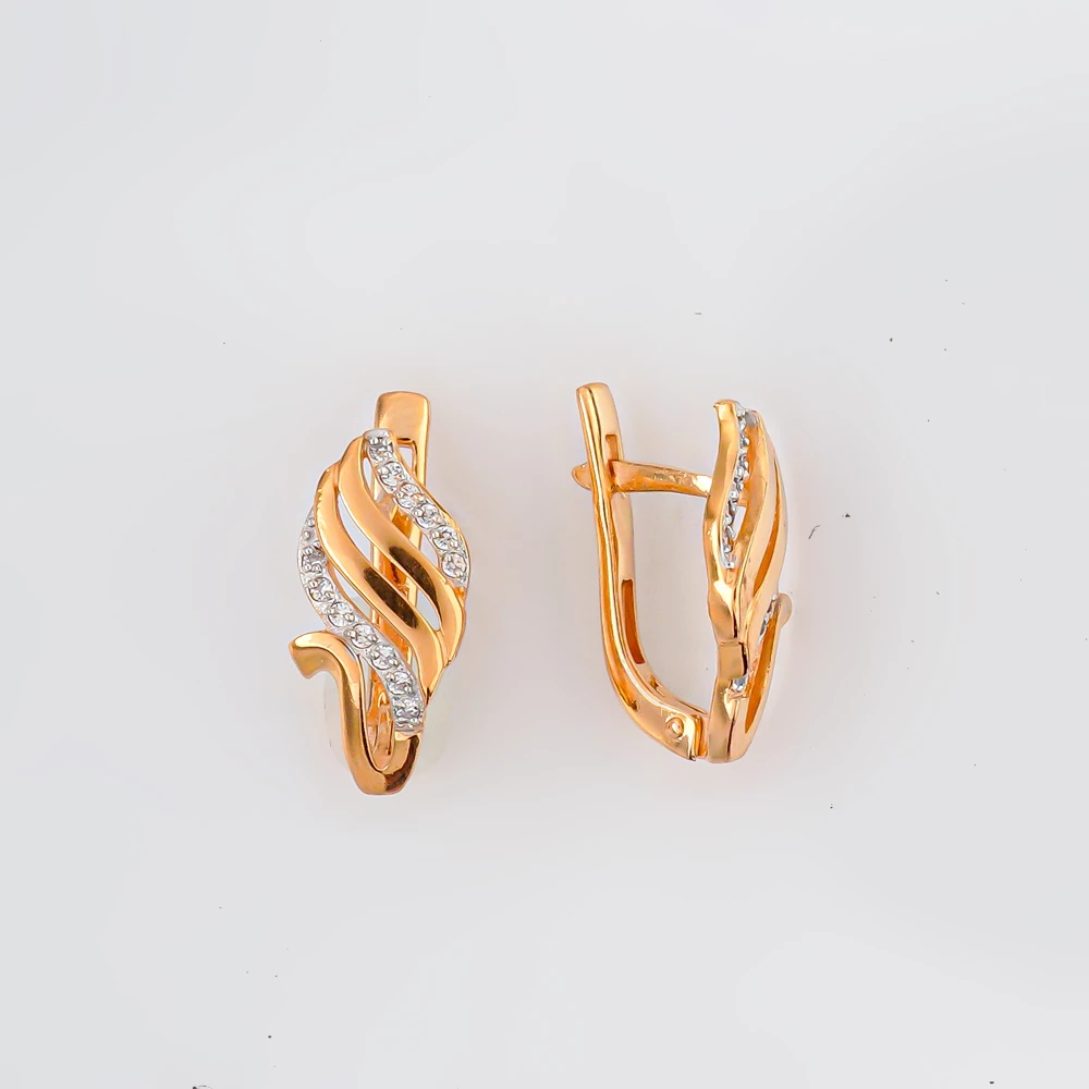 Серьги с фианитом из красного золота 585 пробы