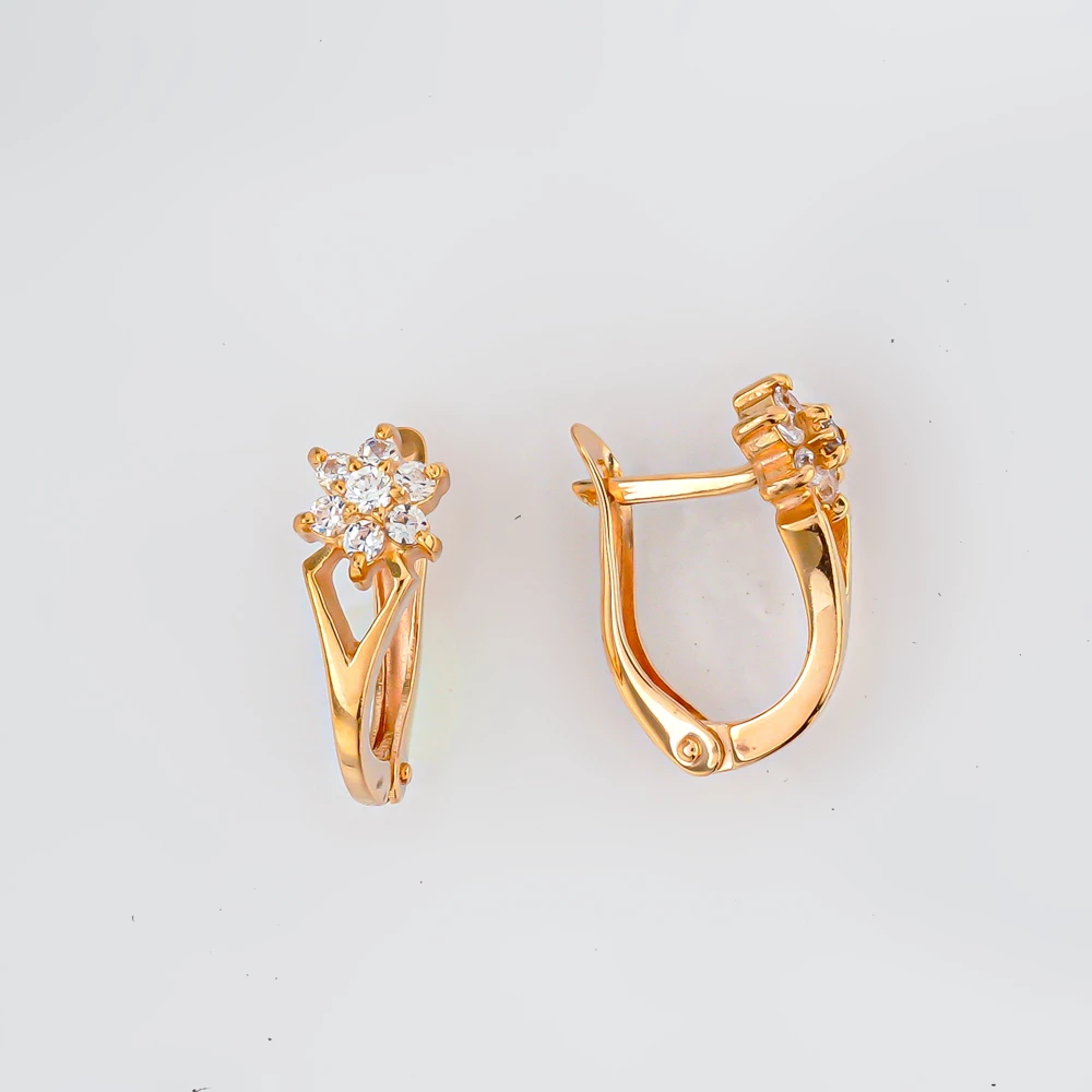 Серьги с фианитом из красного золота 585 пробы