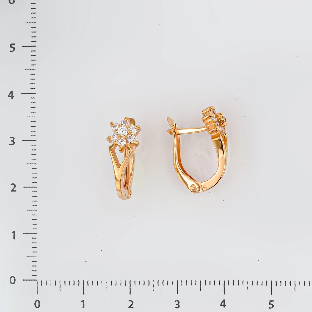 Серьги с фианитом из красного золота 585 пробы