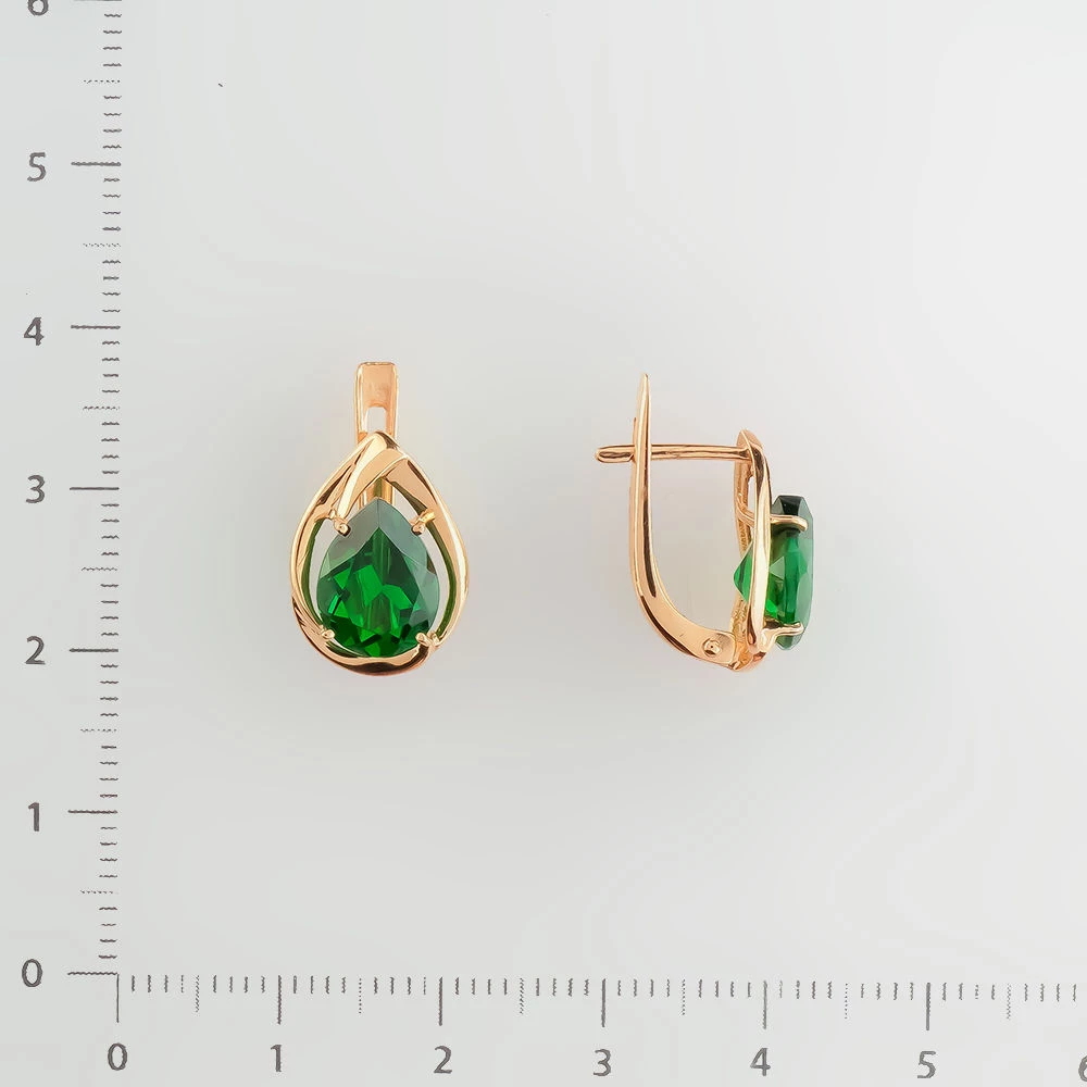Серьги с фианитом из красного золота 585 пробы
