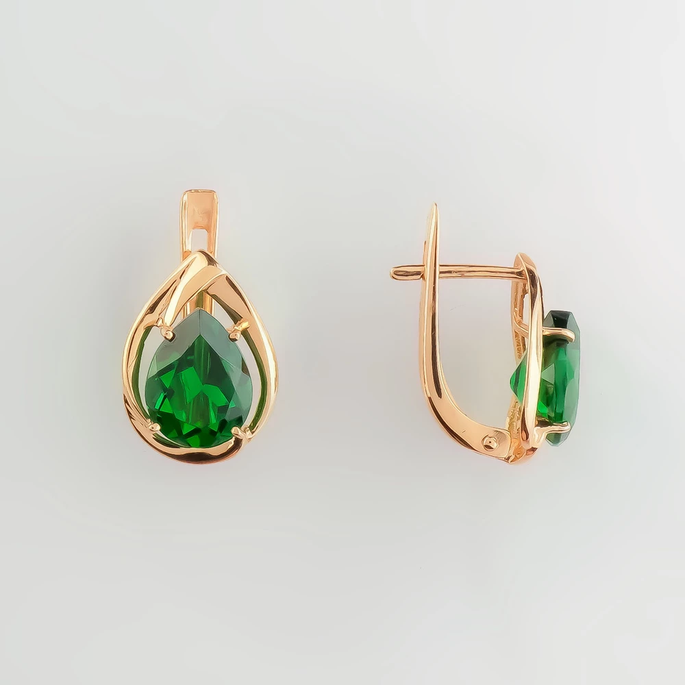 Серьги с фианитом из красного золота 585 пробы