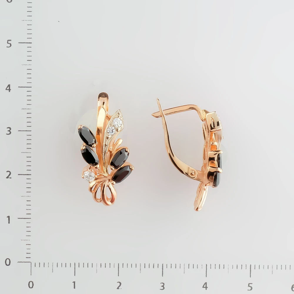 Серьги с фианитом из красного золота 585 пробы
