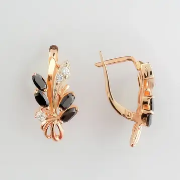 Серьги с фианитом из красного золота 585 пробы