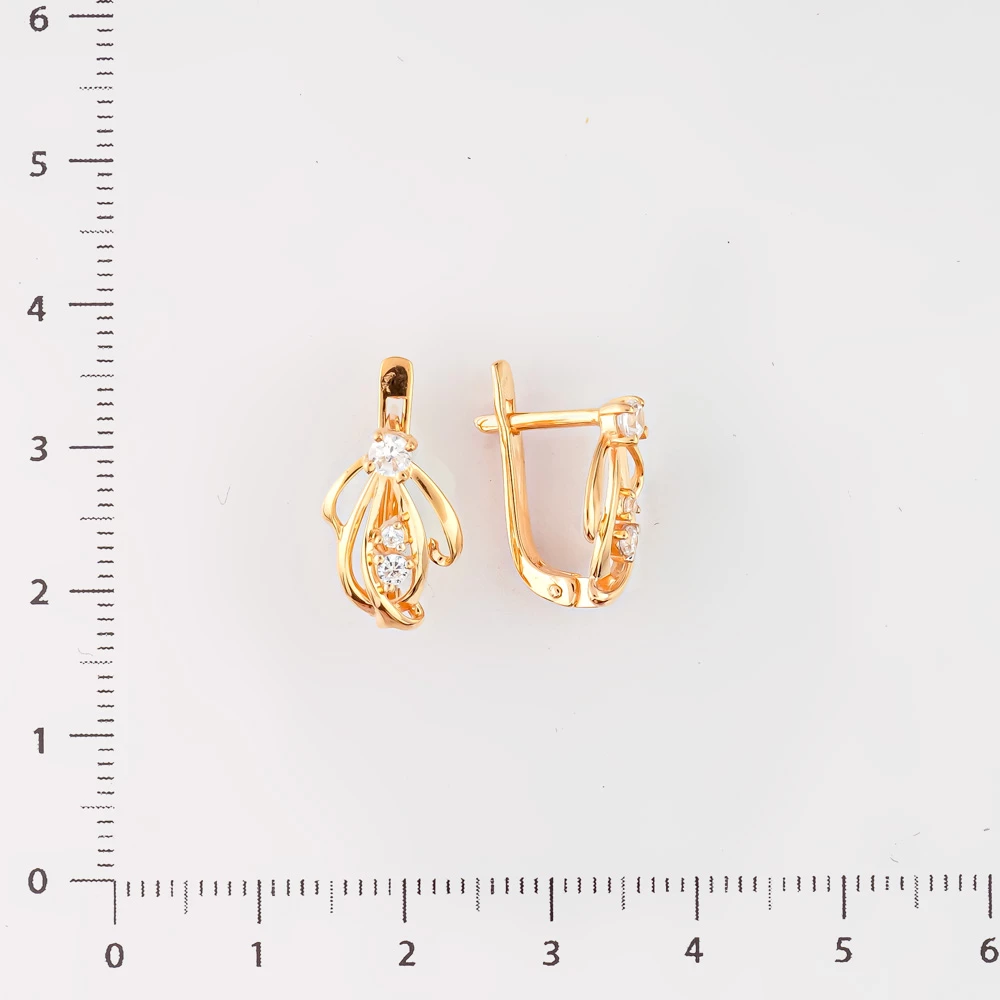 Серьги с фианитом из красного золота 585 пробы