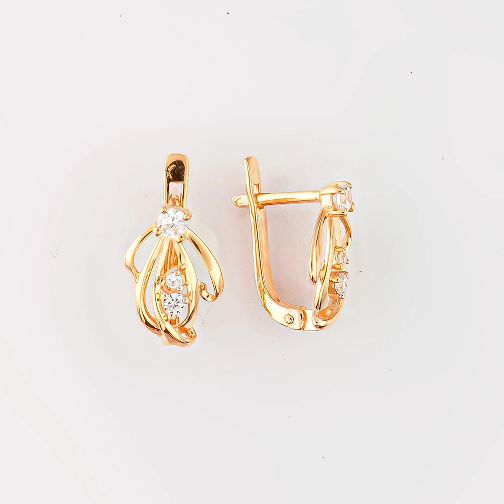 Серьги с фианитом из красного золота 585 пробы