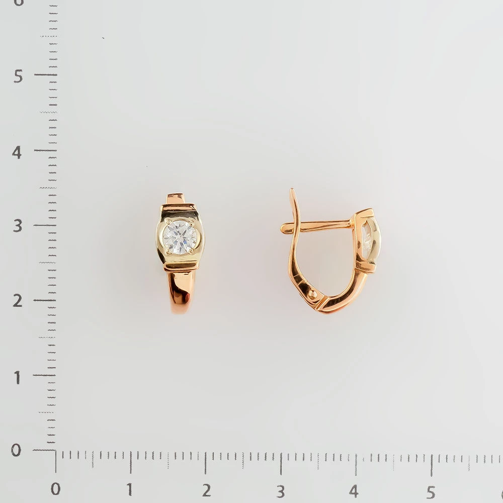 Серьги с фианитом из красного золота 585 пробы