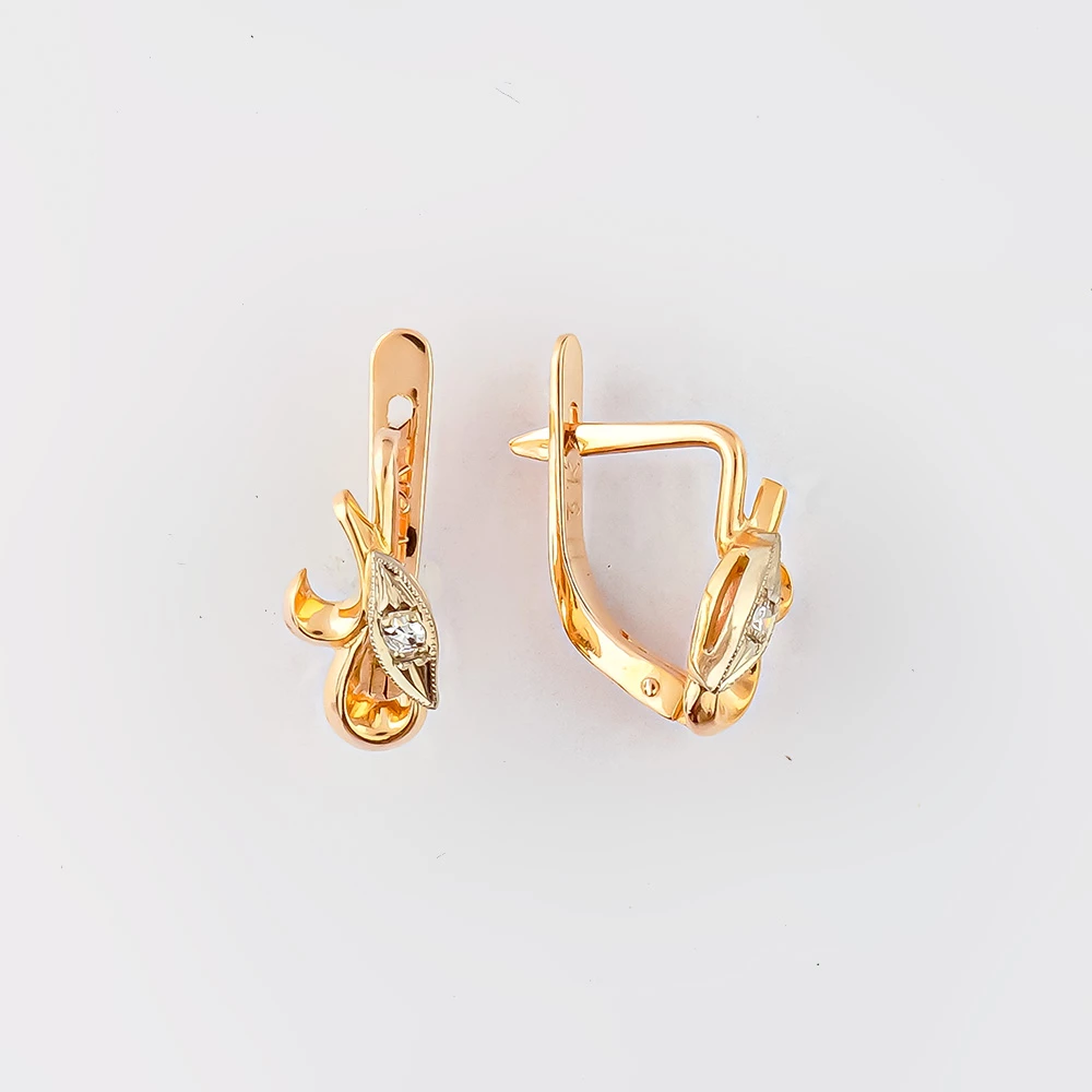 Серьги с бриллиантом из красного золота 583 пробы