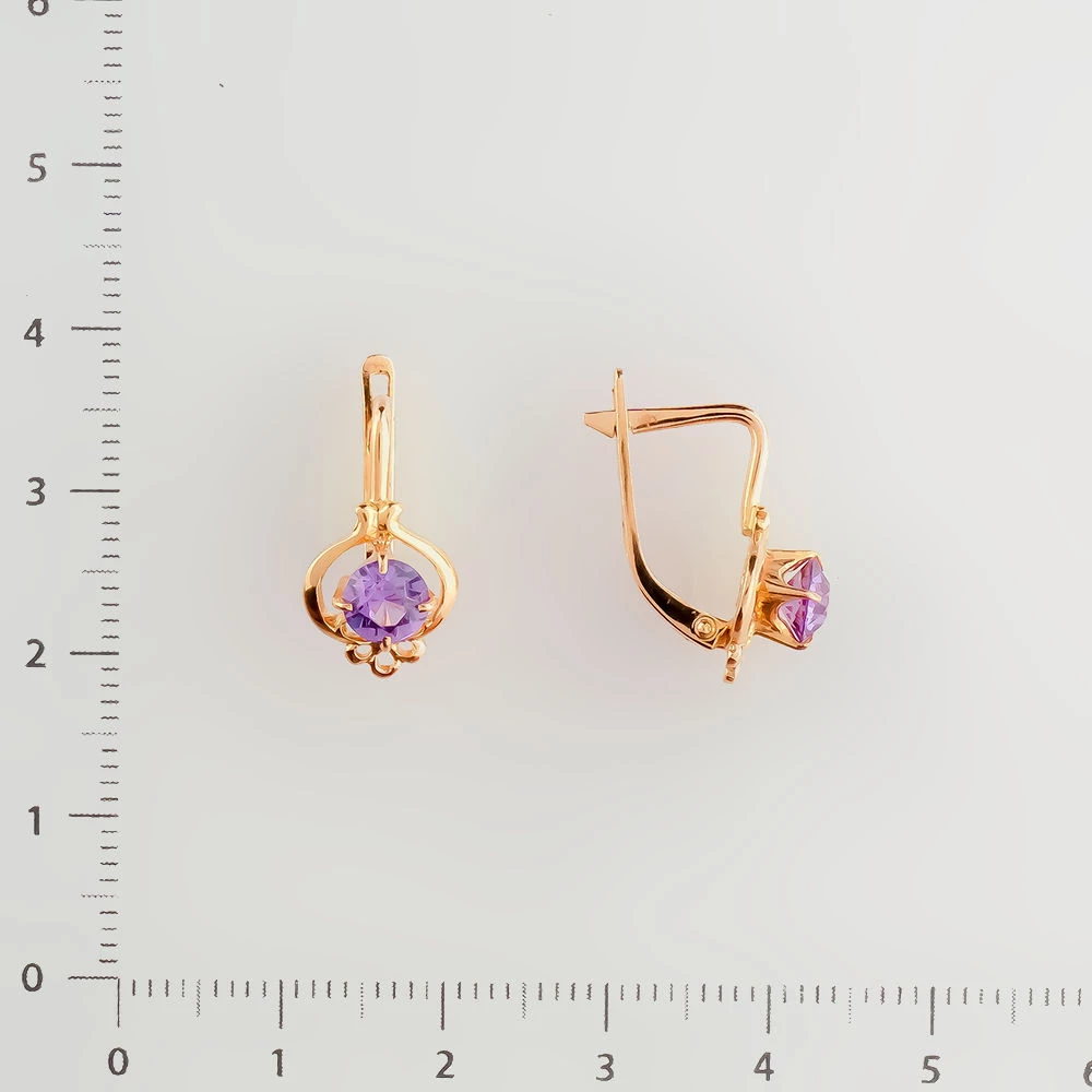 Серьги с фианитом из красного золота 583 пробы