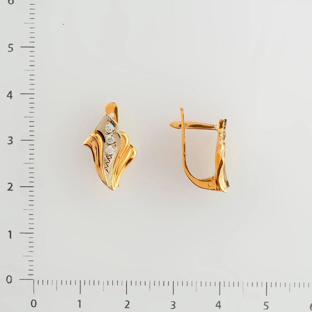 Серьги с фианитом из красного золота 585 пробы