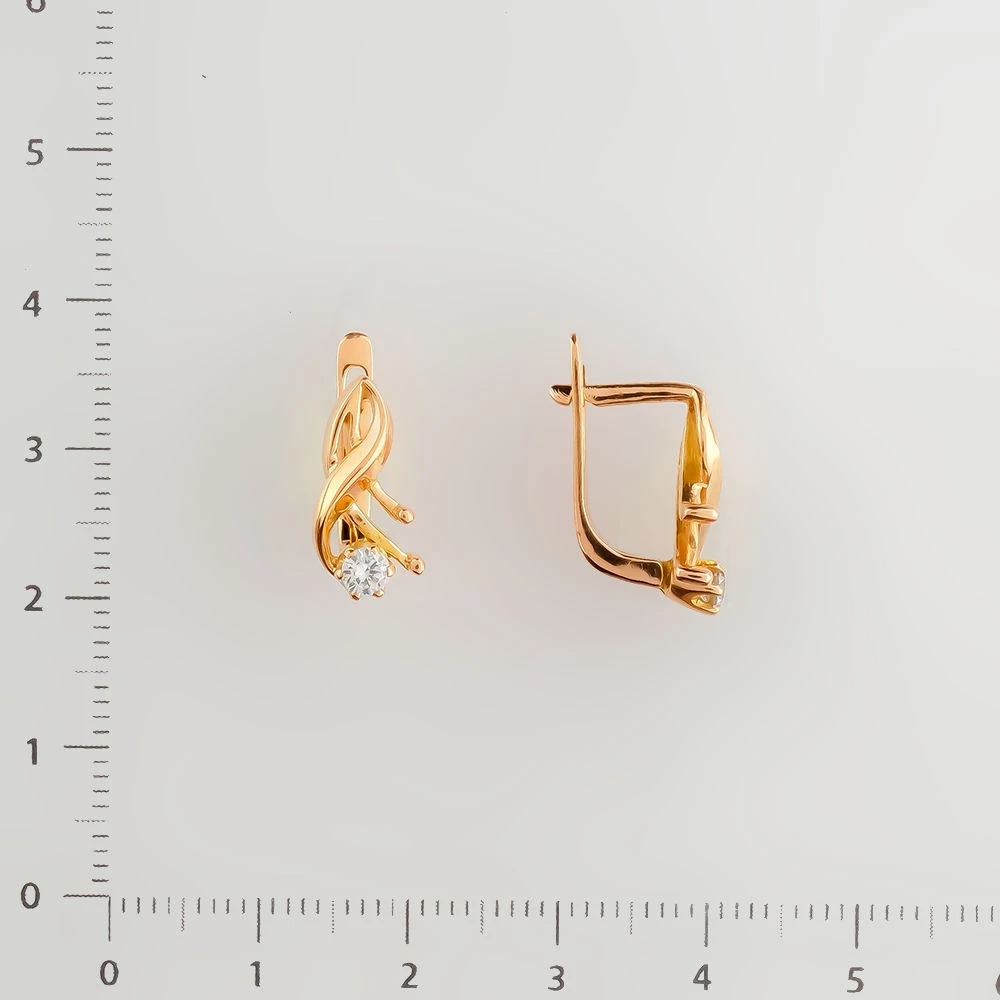 Серьги с фианитом из красного золота 585 пробы Серьги с фианитом из красного золота 585 пробы