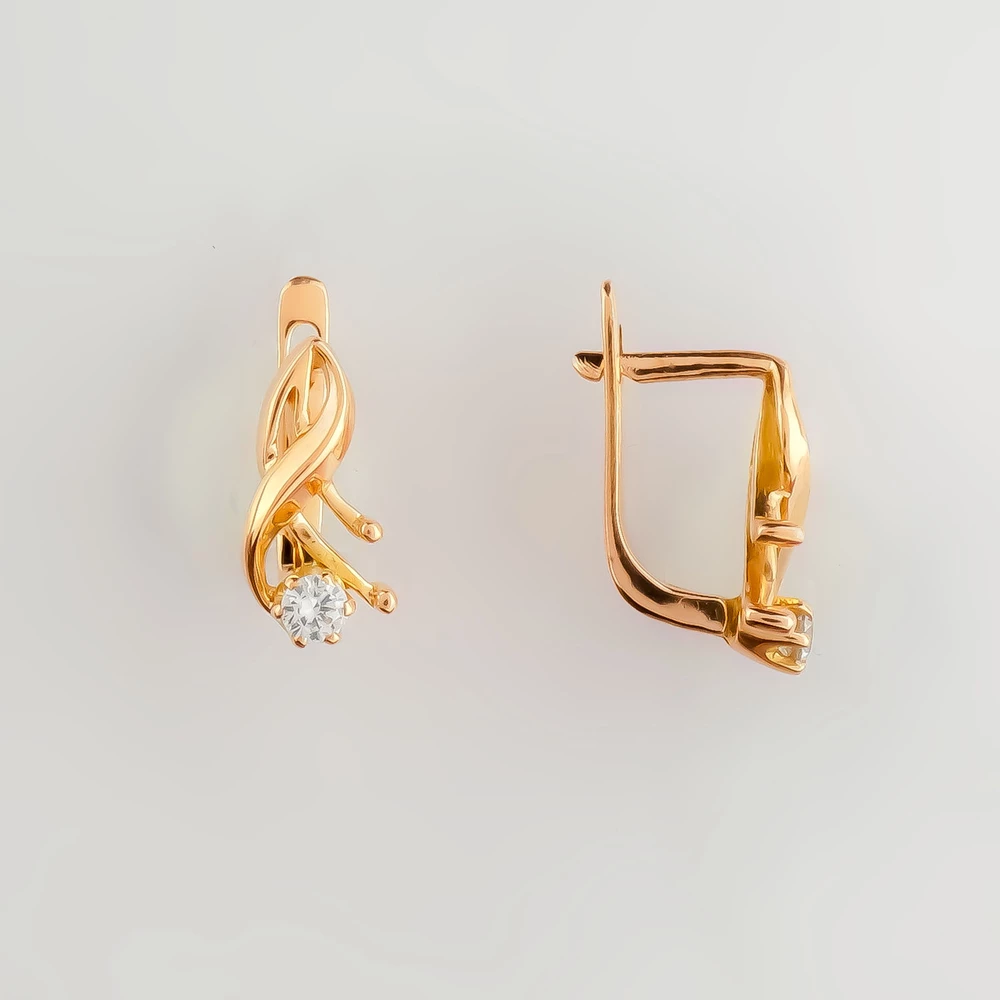 Серьги с фианитом из красного золота 585 пробы Серьги с фианитом из красного золота 585 пробы