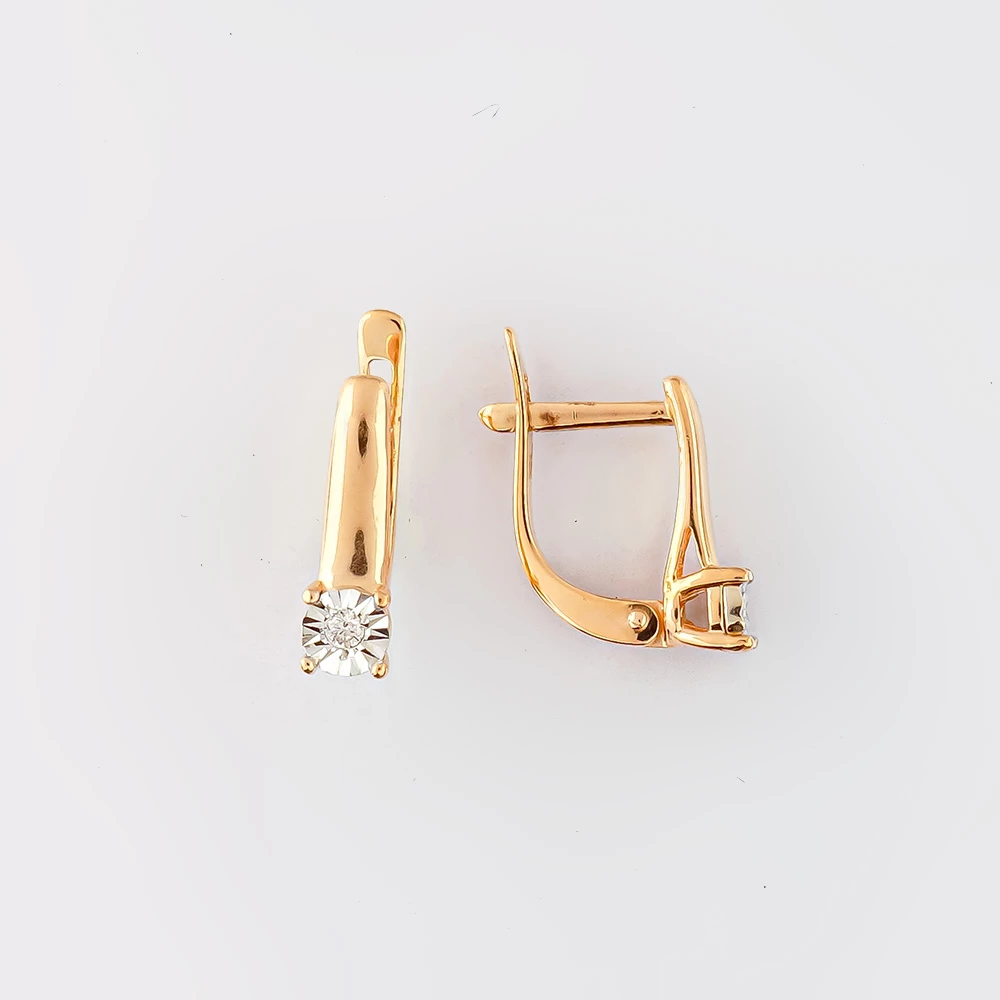 Серьги с бриллиантом из красного золота 585 пробы