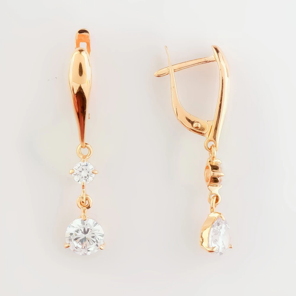 Серьги с фианитом из красного золота 585 пробы