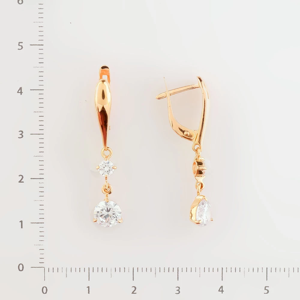 Серьги с фианитом из красного золота 585 пробы