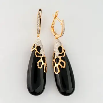 Серьги с агатом из красного золота 585 пробы
