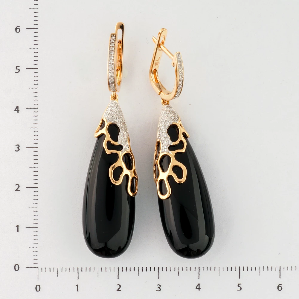 Серьги с агатом из красного золота 585 пробы