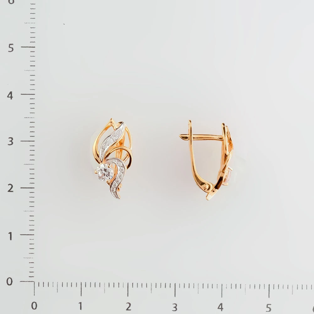 Серьги с фианитом из красного золота 585 пробы