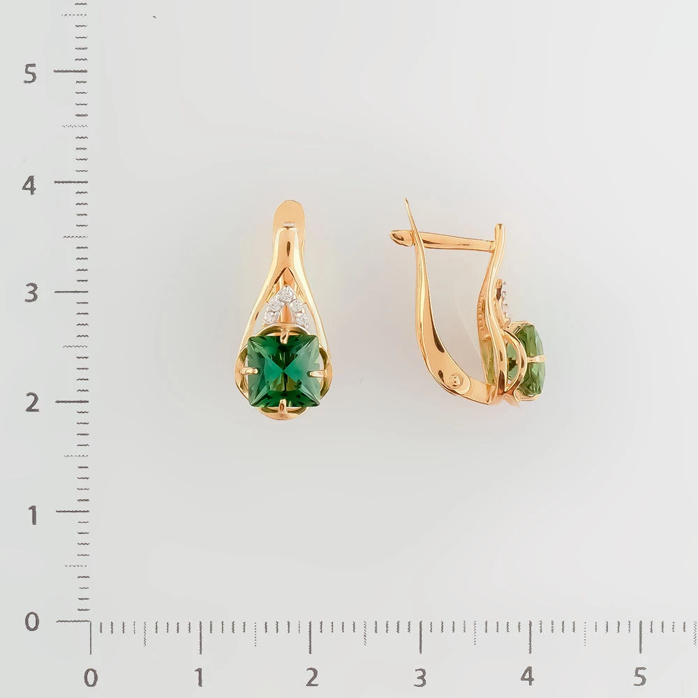 Серьги с кварцем синтетическим из красного золота 585 пробы