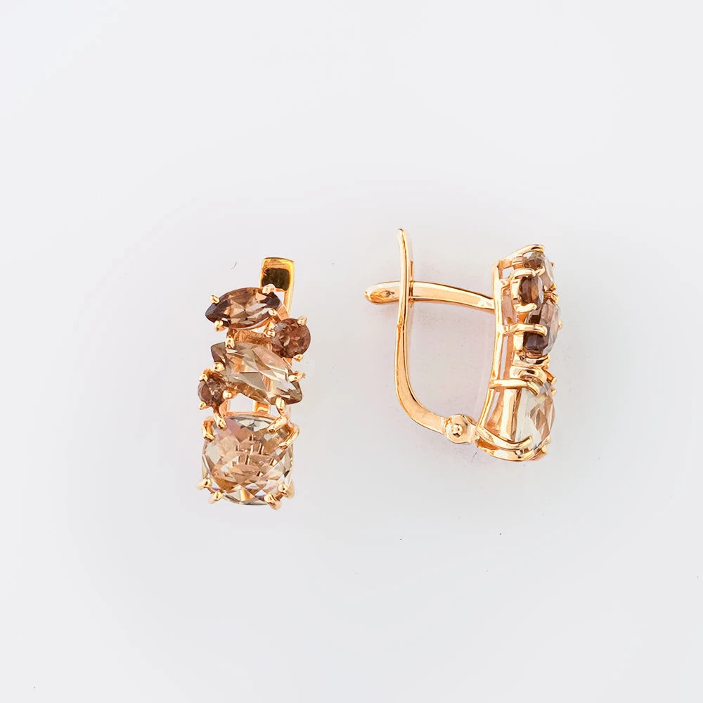 Серьги с раух-топазом из красного золота 585 пробы