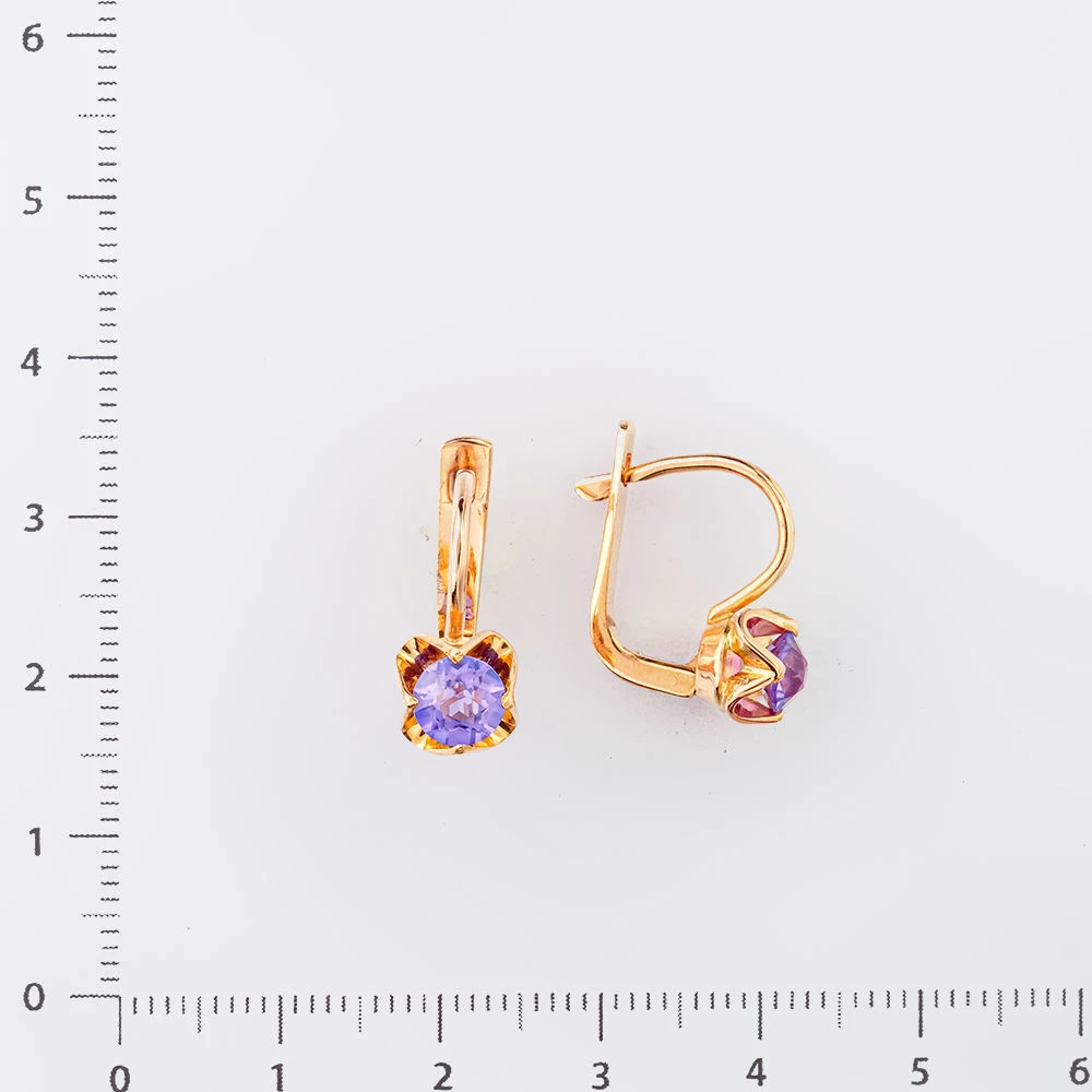 Серьги с фианитом из красного золота 583 пробы