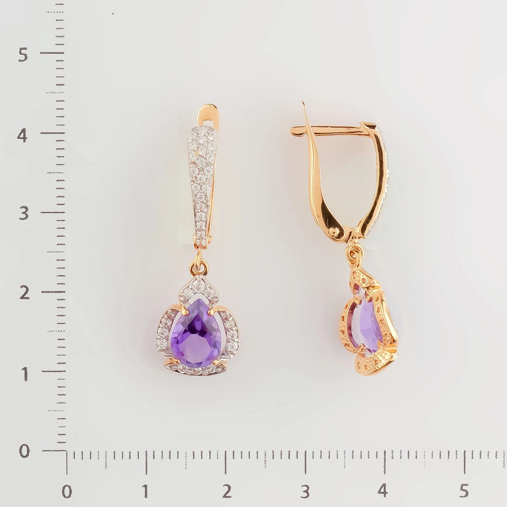 Серьги с аметистом из красного золота 585 пробы