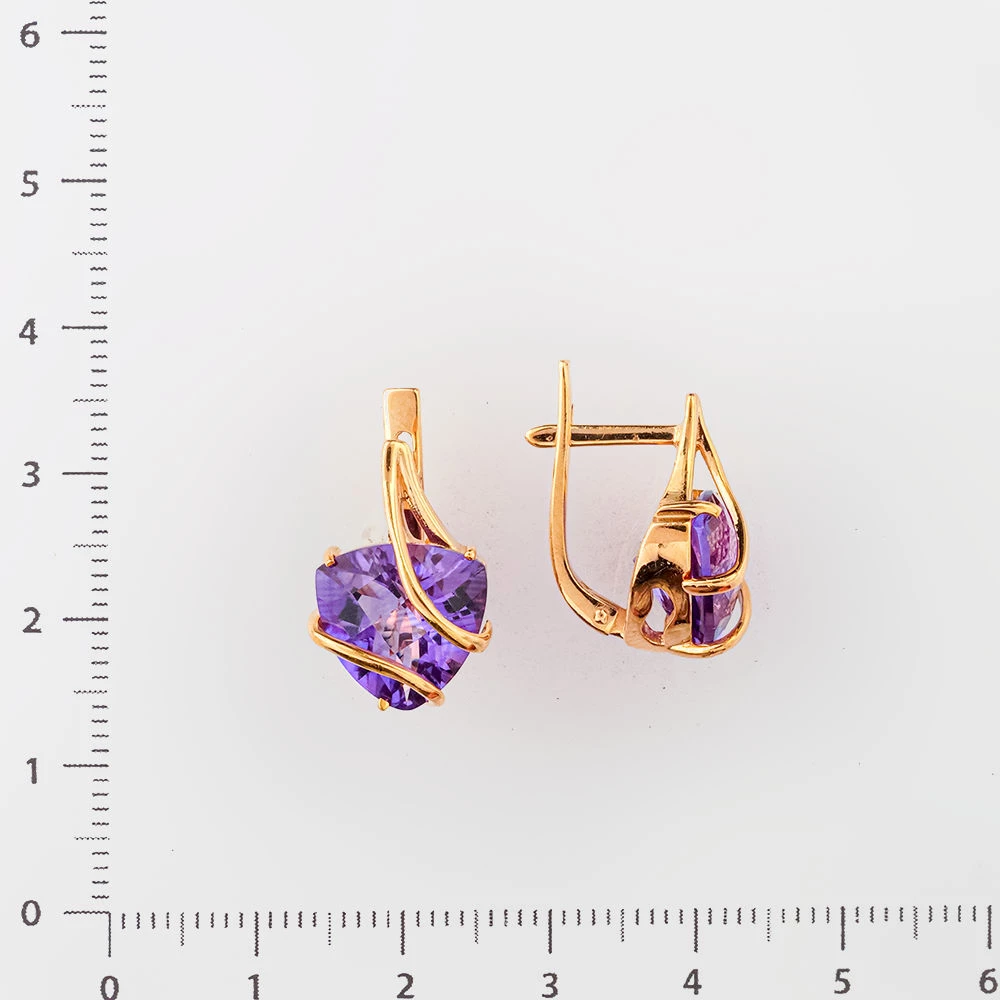 Серьги с аметистом из красного золота 585 пробы