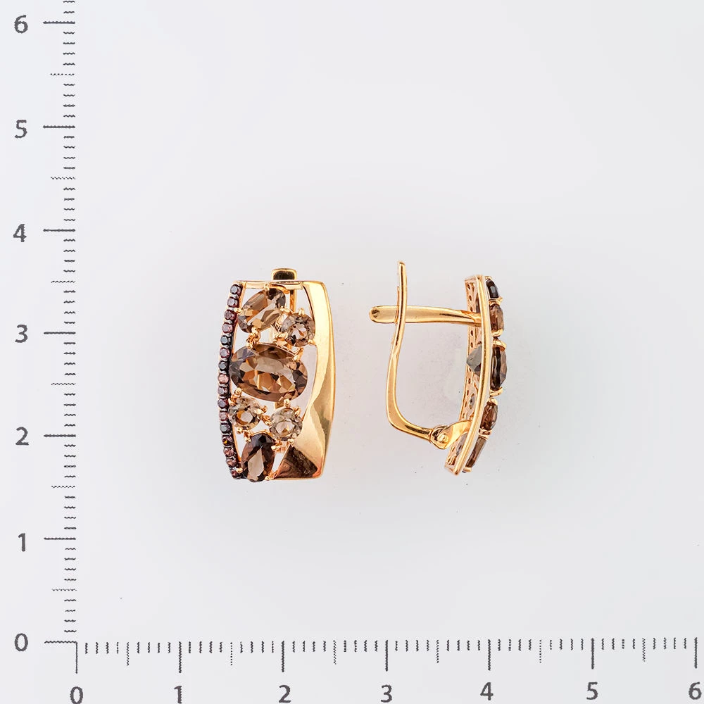 Серьги с раух-топазом из красного золота 585 пробы