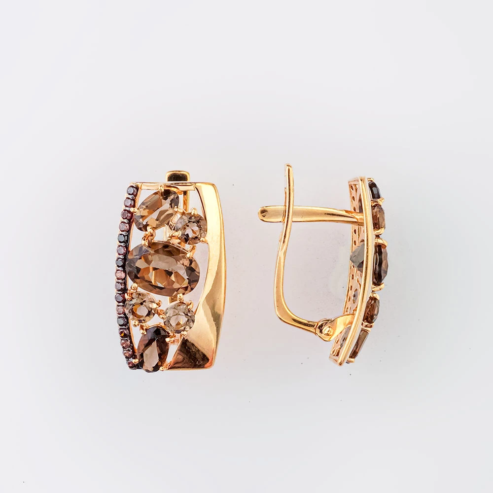 Серьги с раух-топазом из красного золота 585 пробы