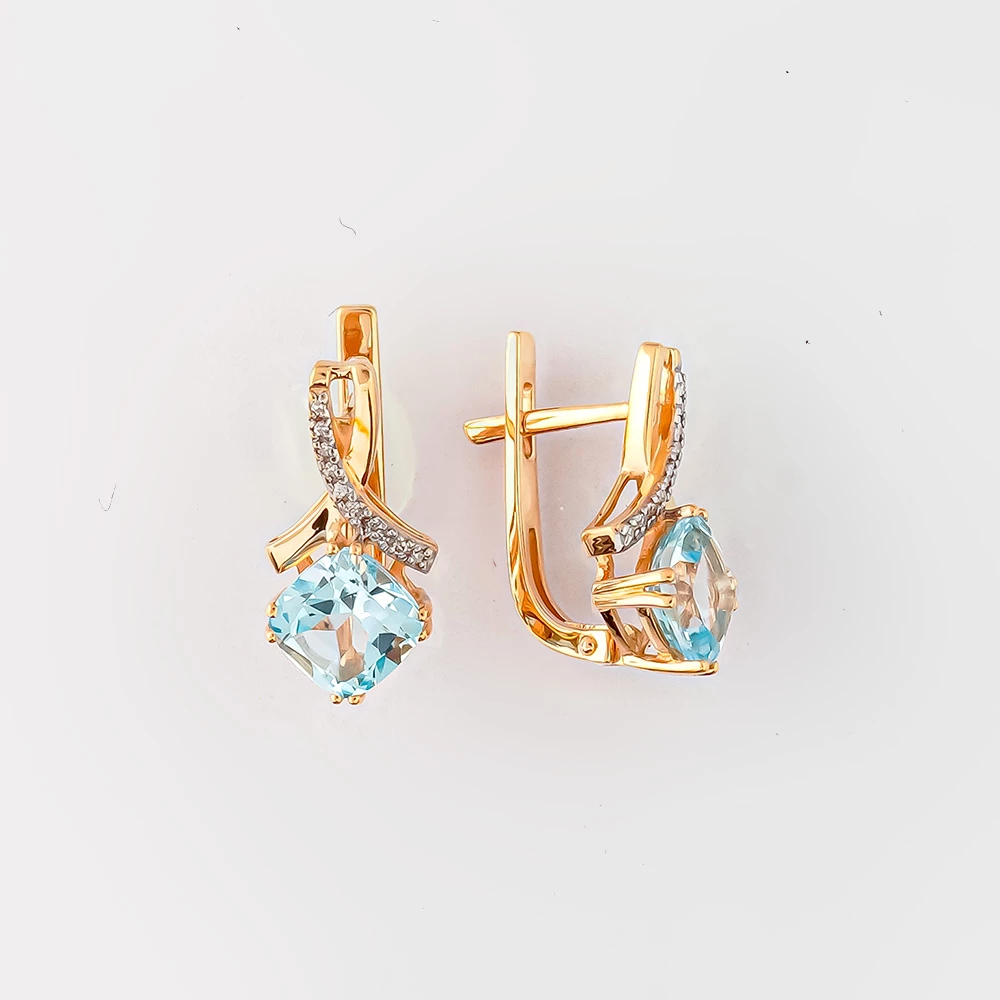 Серьги с топазом из красного золота 585 пробы