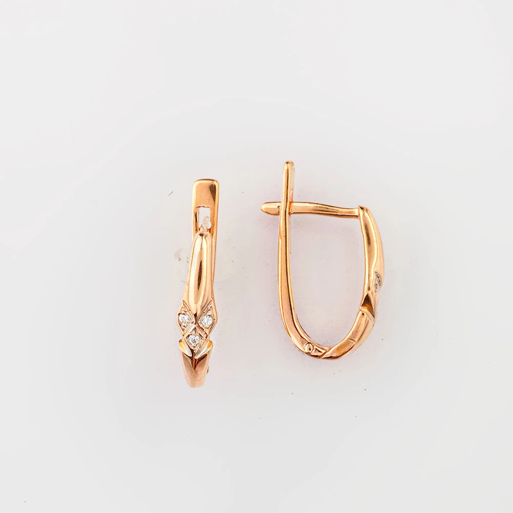 Серьги с фианитом из красного золота 585 пробы