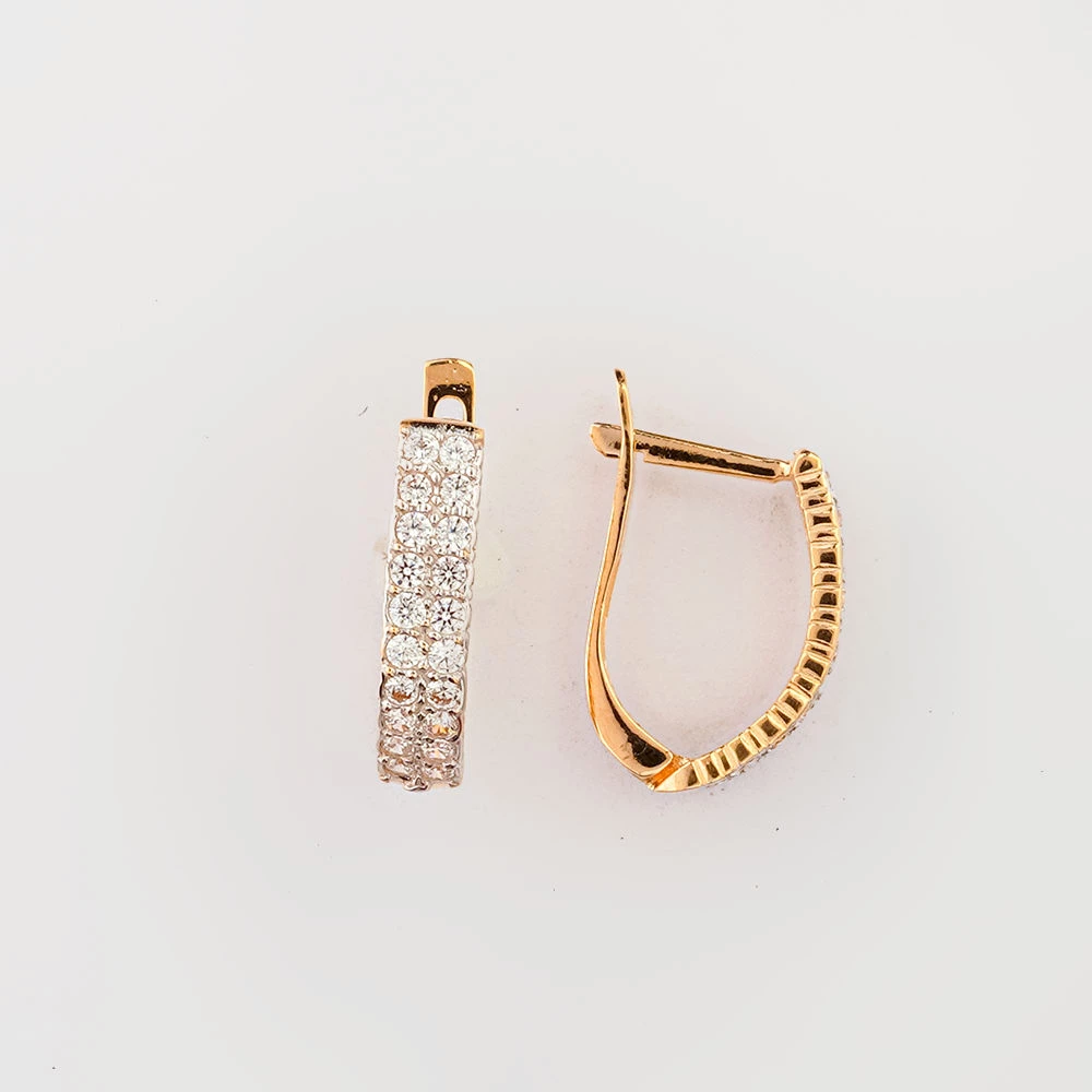 Серьги с фианитом из красного золота 585 пробы