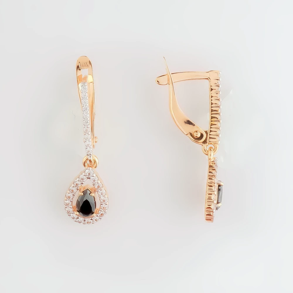 Серьги с фианитом из красного золота 585 пробы