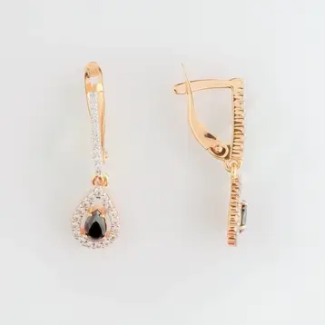 Серьги с фианитом из красного золота 585 пробы