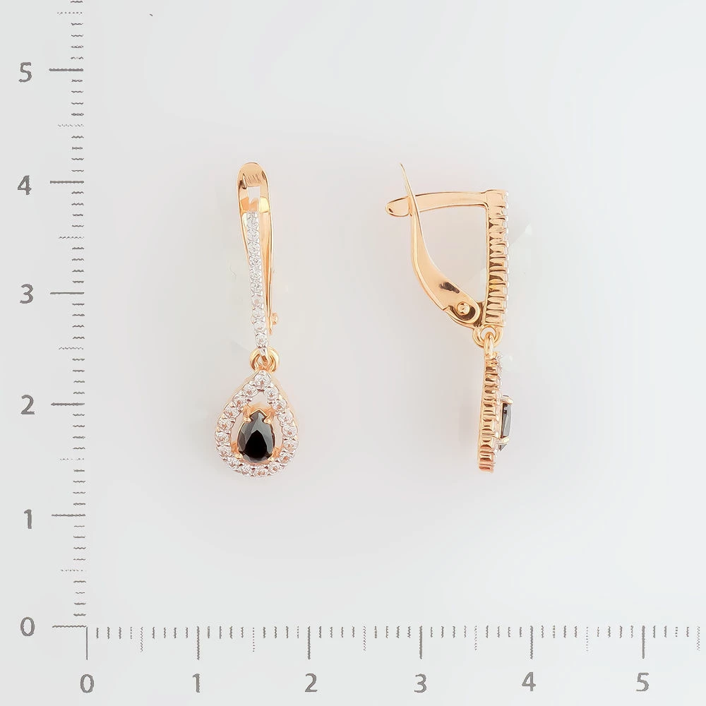 Серьги с фианитом из красного золота 585 пробы