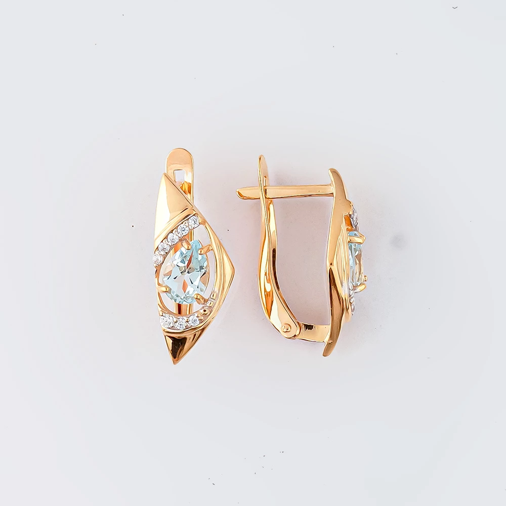 Серьги с топазом из красного золота 585 пробы