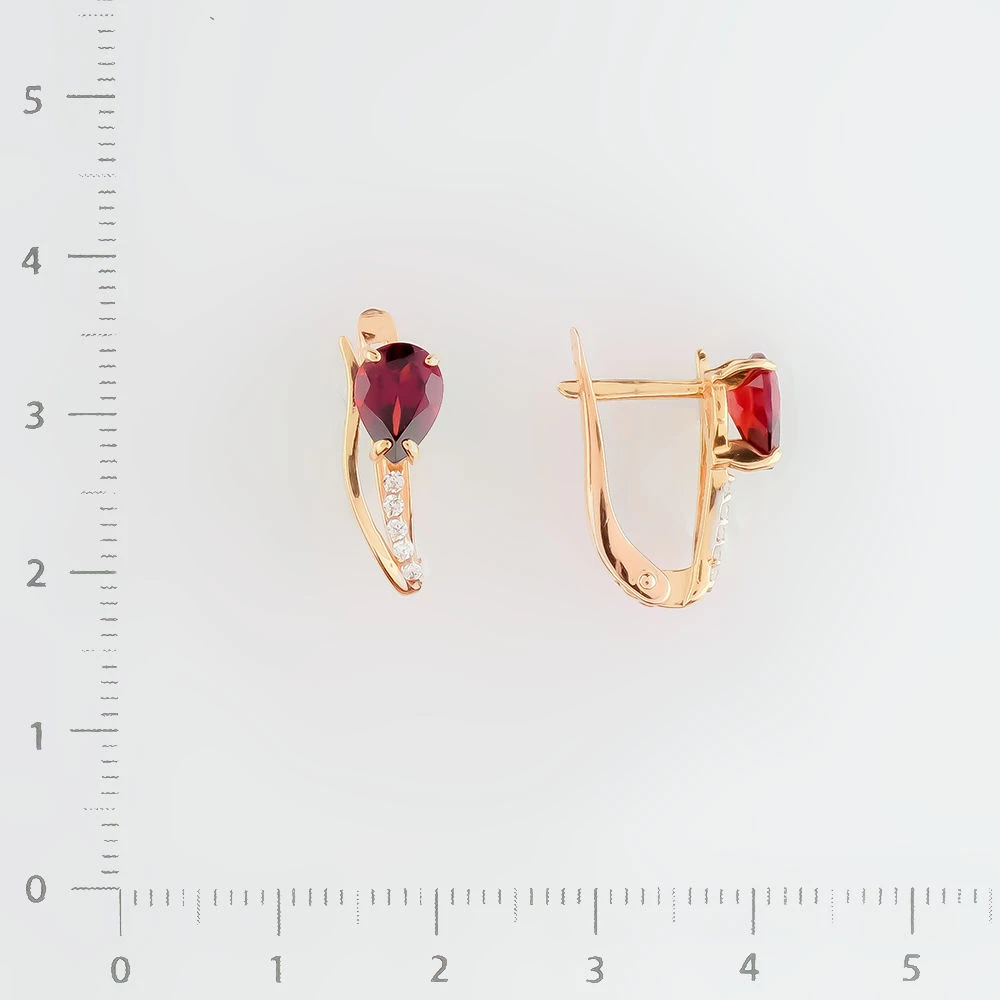 Серьги с гранатом из красного золота 585 пробы