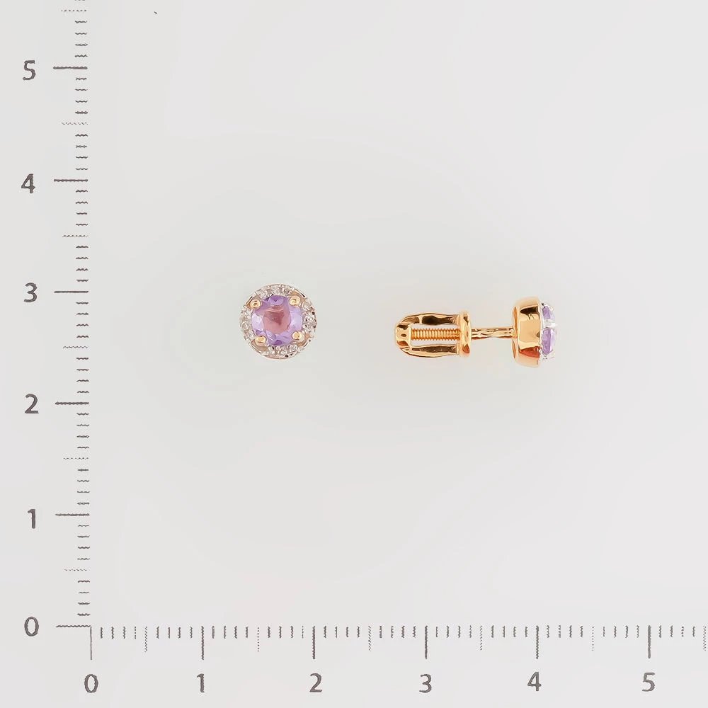 Серьги с аметистом из красного золота 585 пробы