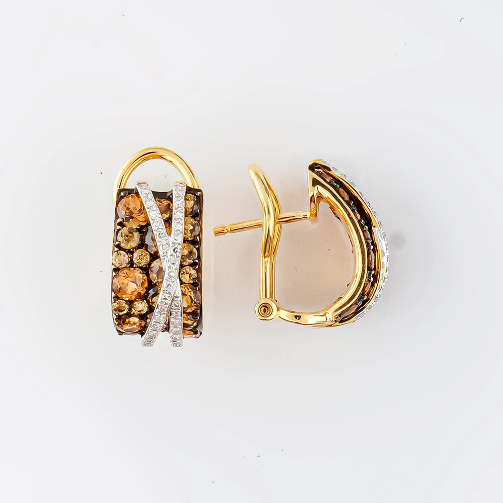 Серьги с кварцем из желтого золота 585 пробы