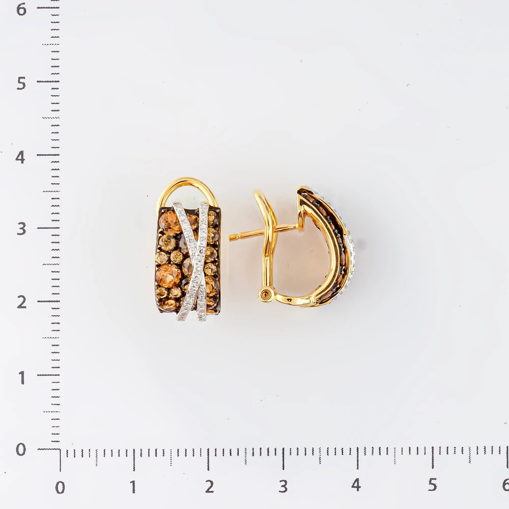 Серьги с кварцем из желтого золота 585 пробы