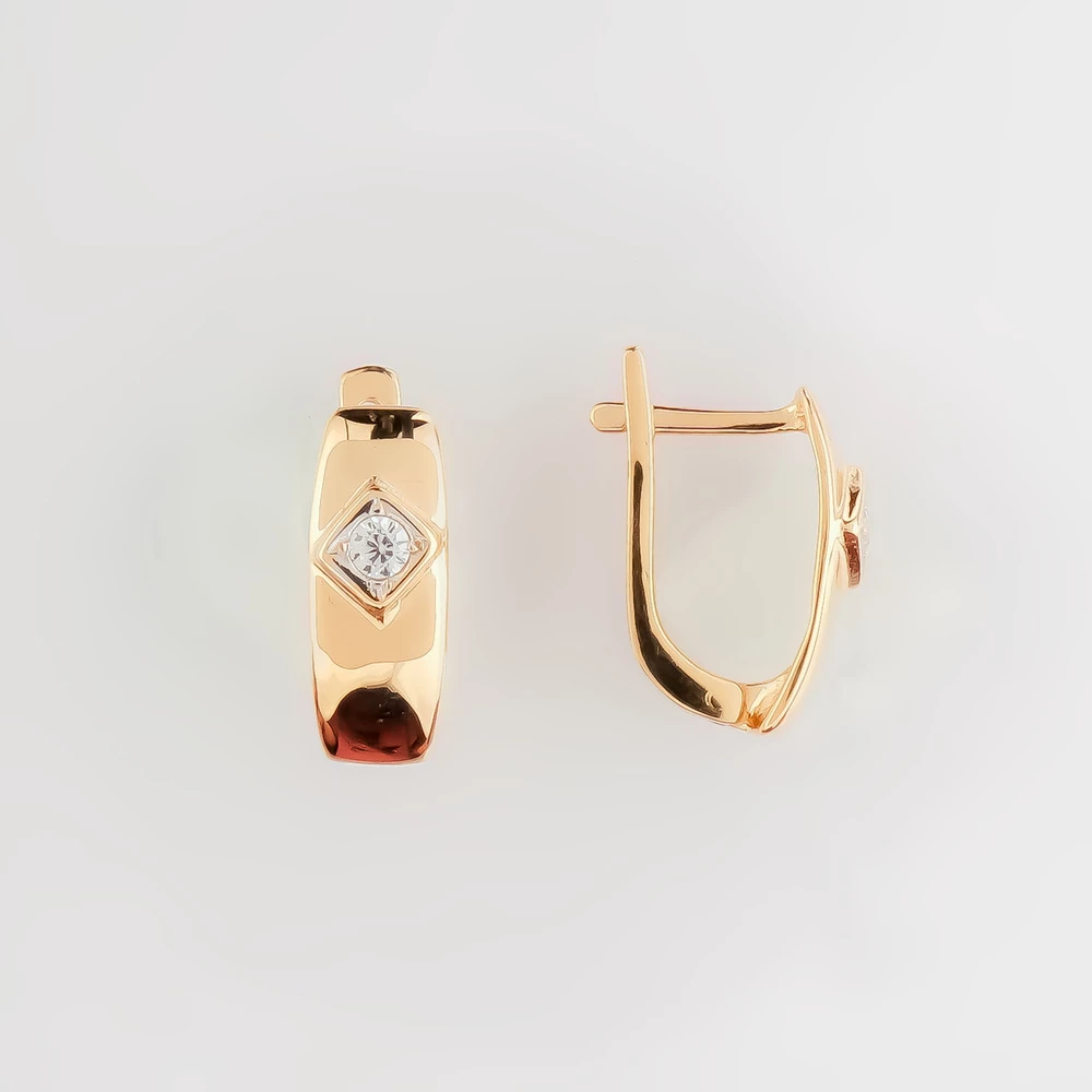 Серьги с фианитом из красного золота 585 пробы
