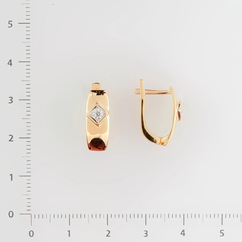 Серьги с фианитом из красного золота 585 пробы