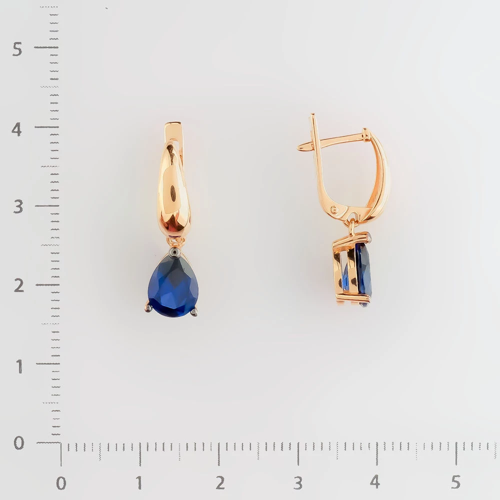 Серьги с сапфиром синтетическим из красного золота 585 пробы
